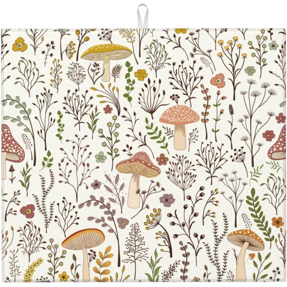 Cute Mushroom Wild Plant Drying Mat 16x18 Inch For Kitchen Counter Drying Mats Dish For Kitchen Counter Easy Clean Kitchen
