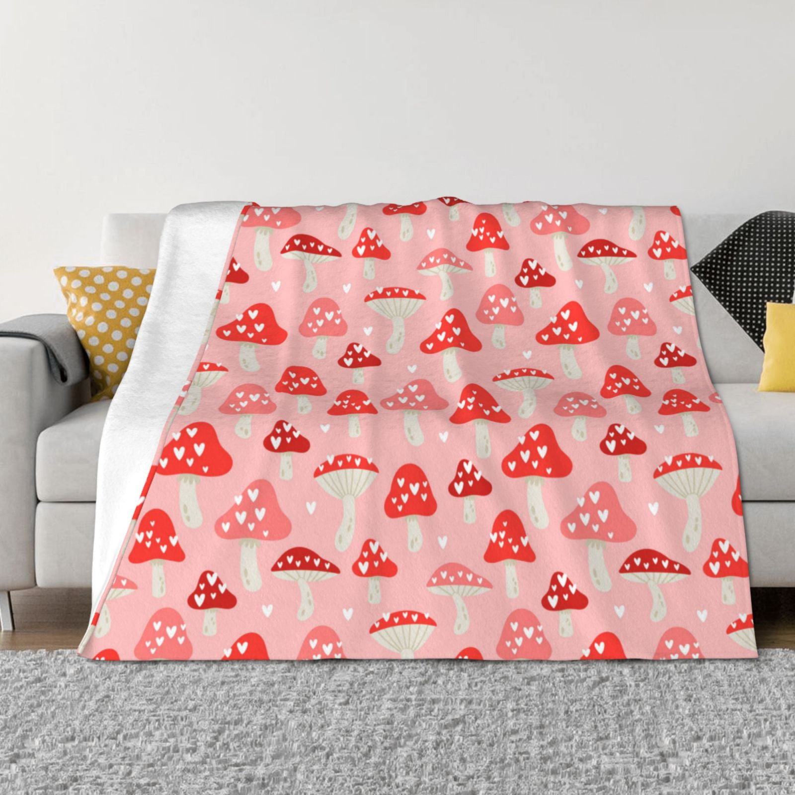 Cute Mushroom1 Throw Blanket for Couch, Soft Comfy Warm Plush Throw