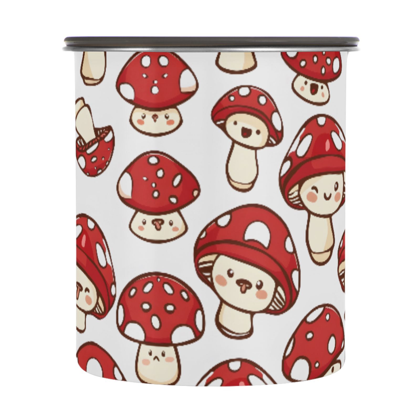 Cute Mushrooms Airtight Coffee Bean Canister 30oz Food Storage Containers with Lids For Gournd, Tea, Sugar, Flour, Rice, Cereal, Candy Cookie Jar