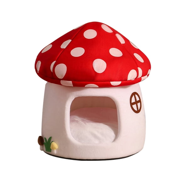 Cute Mushrooms Cats House Semi-enclosed Cave-style Warm Pet Den Plant-shaped Removable and Washable Mat Pet Den Suitable for Indoor Cats and Small Dogs