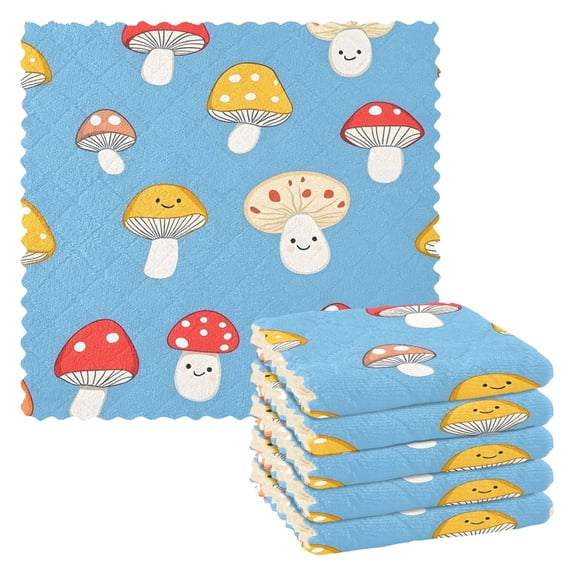 Cute Mushrooms Kitchen Cloth Dish Towels for Drying Washing Absorbent Dish Rags Reusable soft kitchen dishcloth set 6 Pack