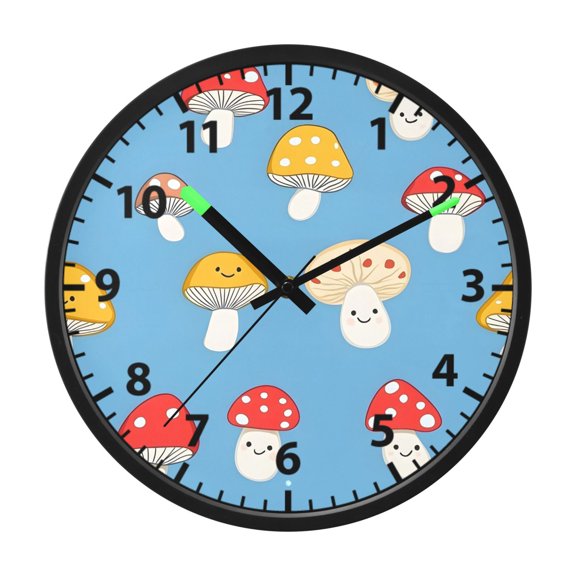 Cute Mushrooms Pattern Wall Clock 12 Inch Voice Activated Night Light Silent Non Ticking