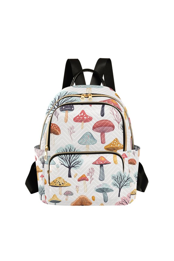 Cute Mushrooms Trees Quilted Backpack Fashion Daypack Commuter Bag for Women 8.5 L