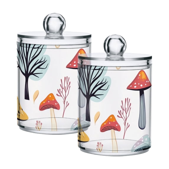 Cute Mushrooms Trees Translucent Plastic Cans Storage Canisters with Lid Set of 2