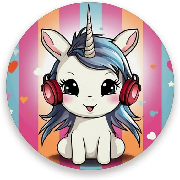 Cute Music Unicorn Coasters Absorbent Moisture Non-Slip Drink Coaster Ceramic Stone with Cork Base Desktop Protection Prevent Furniture Damage 4PCS Home Decor