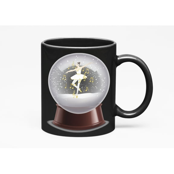 Cute Musical Ballerina in a Snow Globe Print, Cup, Black 11oz Ceramic Mug
