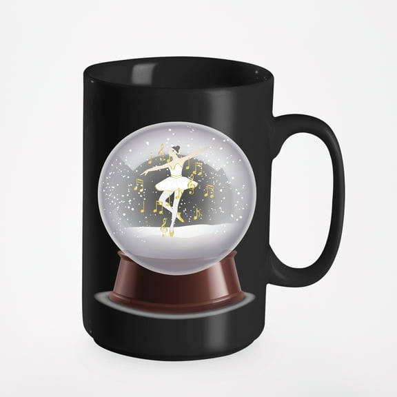 Cute Musical Ballerina in a Snow Globe Print, Cup, Black 15oz Ceramic Mug