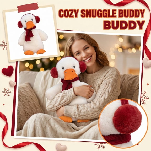 Cute Mute Expression Headphone Duck Plush Toy, No Label, 11 Inches Size - Soft Textured Material, Cuddly Huggable, Desktop Decor, Collectible Item - For Children, Kids Playtime,