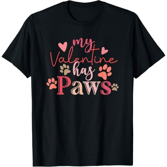 Cute My Valentine Has Paws Retro Dog Graphic T-Shirt