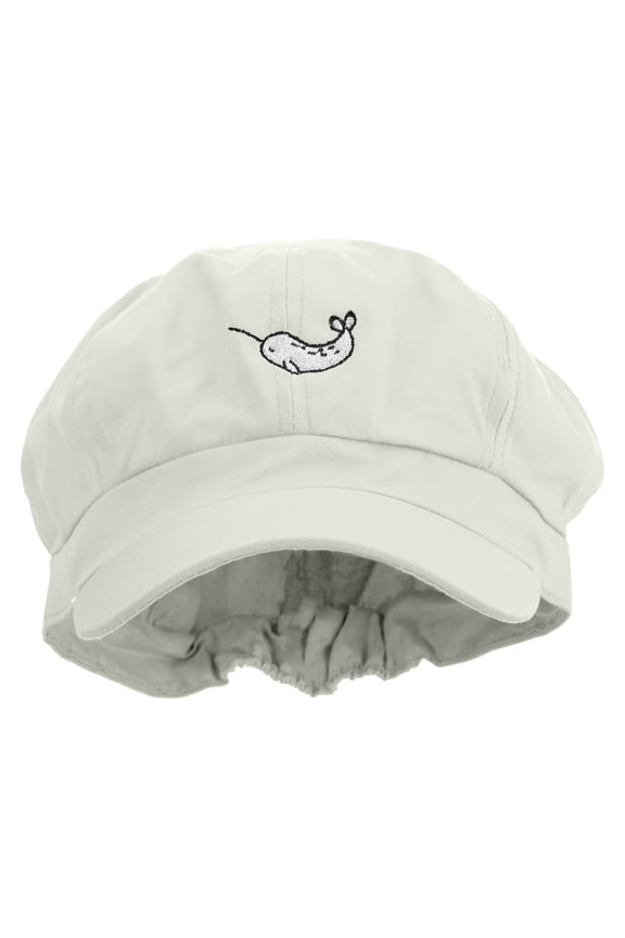 Cute Narwhal Embroidered Cotton Elastic Newsboy Cap - White OSFM