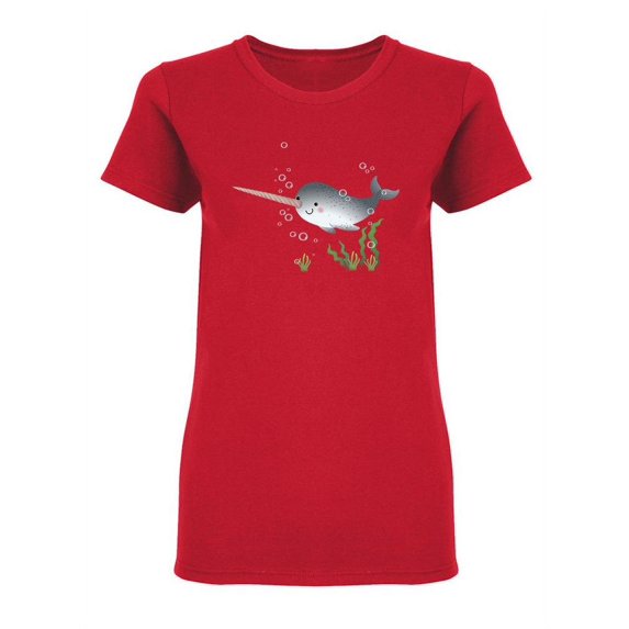 Cute Narwhal Swimming Shaped T-Shirt Women -Image by Shutterstock, Female Medium