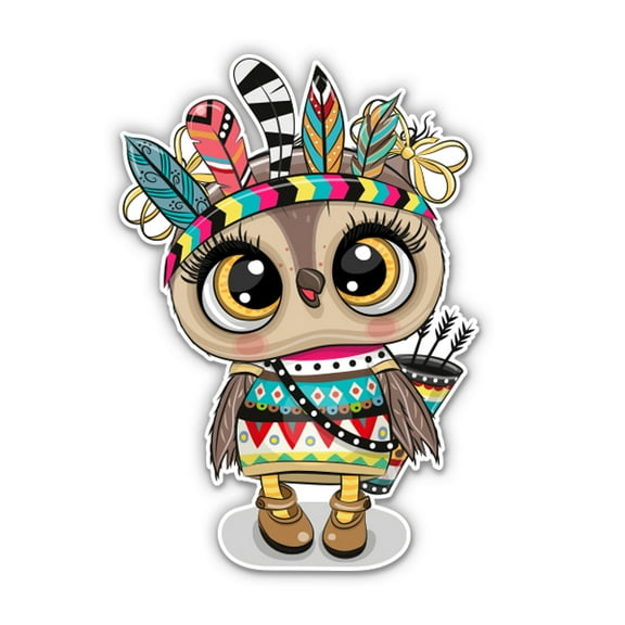 Cute Native Owl - 3" Vinyl Sticker - For Car Laptop Water Bottle Phone - Waterproof Decal