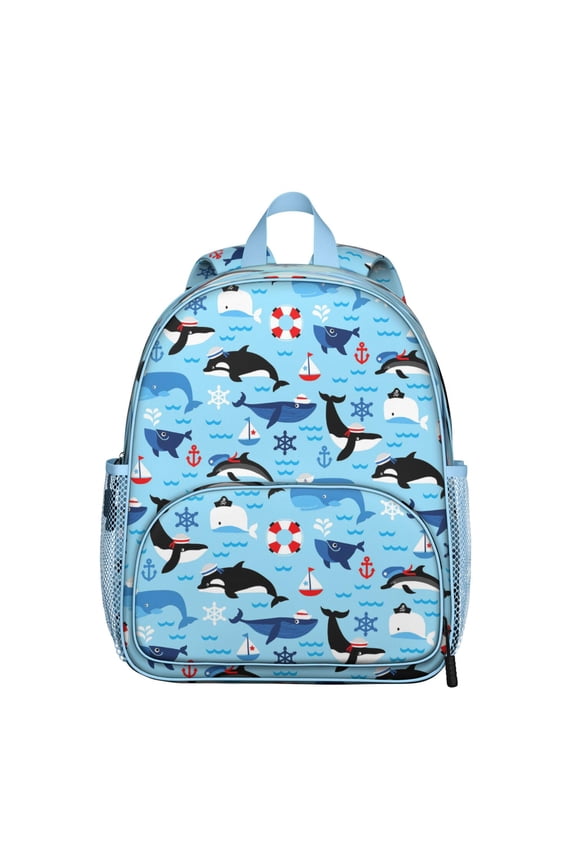 Cute Nautical Whale Student Backpack - Durable Oxford Fabric Travel Backpack with Tropical Marine Life and Abstract Ocean Cartoon Pattern for School and Travel