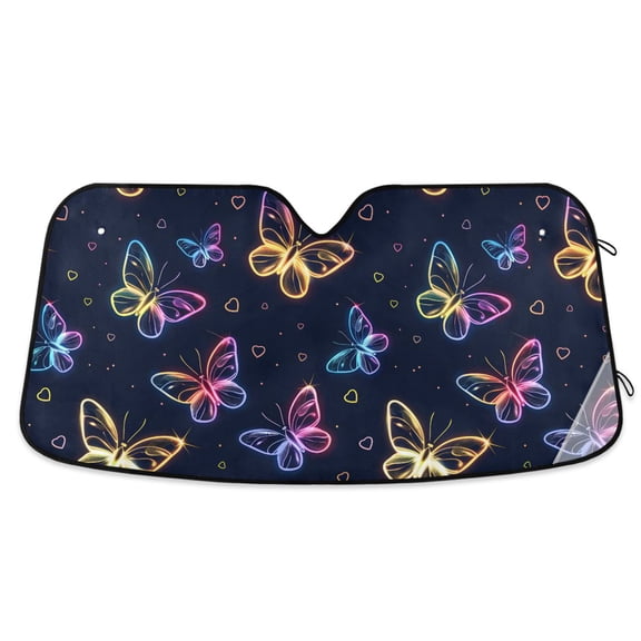 Cute Neon Butterflies Car Windshield Sun Shade Foldable Car Front Window Visor Heat and UV Protection 53x23.5