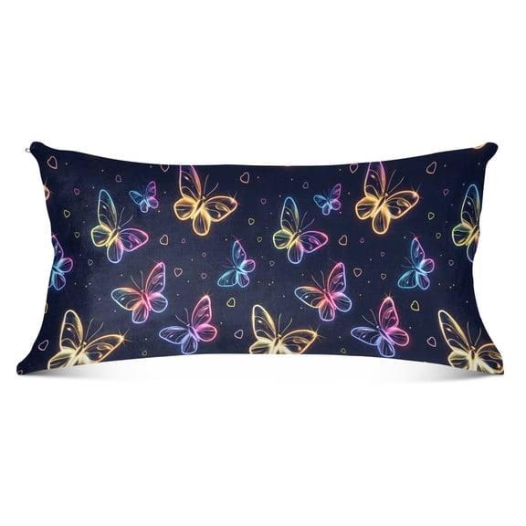 Cute Neon Butterflies Plush Pillow Cases Body Size Ultra Soft Warm Pillowcases with Zipper 20"x54"
