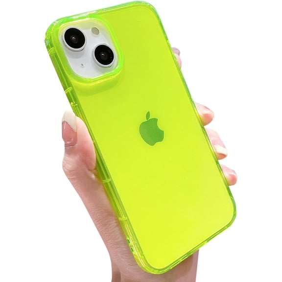 Cute Neon Clear Case for iPhone 14 Plus 6.7 inch, Flexible Slim TPU Shockproof Transparent Bumper Protective Phone Case for Women and Girls (Yellow)