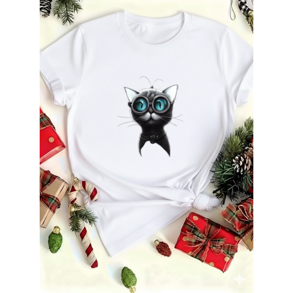 Cute Nerd Cat Quirky Feline Humor Fun Geeky Style Unisex T-Shirt up to size 5XL