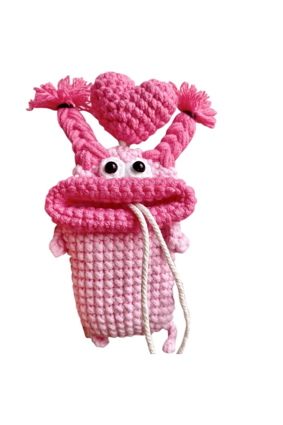 Cute Net Red Car Key Case,Funny Handmade Crochet Key Case/Holder,Ugly Cute Crochet Keychain Case,Cute Happy Charm Accessory,Car Key Pendant Valentines Day Gift