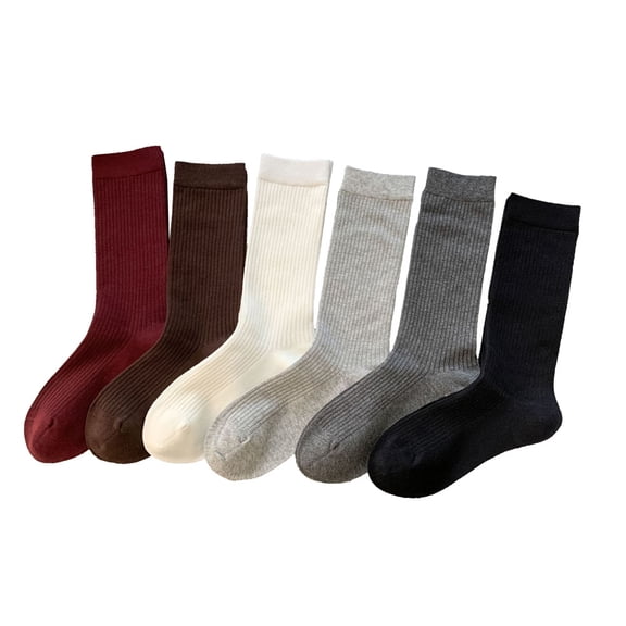 Modern Basic Crew Socks for Women - 6 Pairs Cute Casual Aesthetic Neutral Cotton Socks