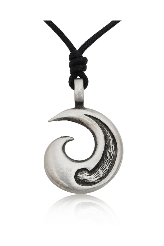Cute New Maori Tribal Fishing Hook Silver Pewter Charm Necklace Pendant Jewelry With Cotton Cord