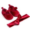 thumbnail image 1 of Cute Newborn Baby Girl Gold Velvet Toddler First Walkers Kid Shoes+Hairband, 1 of 4