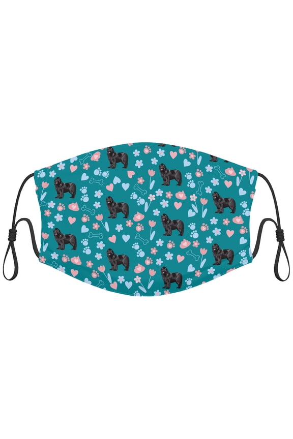 Cute Newfoundland Dog Graphic Printed Cloth Face Masks Reusable Washable Adjustable for Adults (1 PCS)