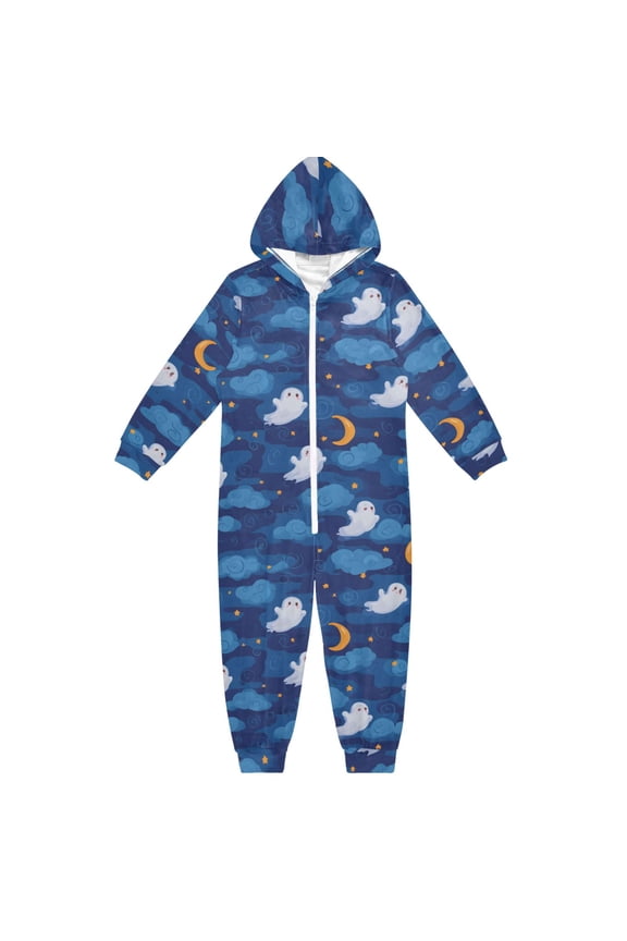 Cute Night Ghosts One Piece Pajamas Soft Jumpsuit Cozy Sleep and Play Romper Zipper and Pockets 4T