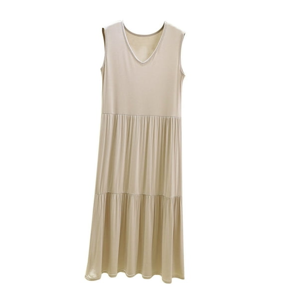 Cute Nightgowns for Women New Womens Summer Casual Tank Dress Sleeveless V Neck Nightgowns Flowy Tiered Trendy Loose Sleepdress Silvery XL