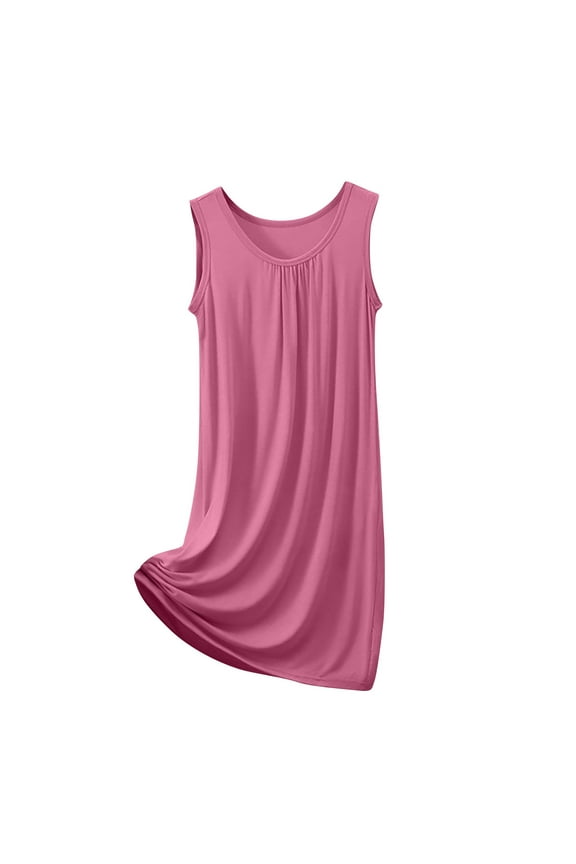 Cute Nightgowns for Women New Women's Nightgown Sleeveless Sleepwear Wide Strap Sleep Shirt Pleated Scoopneck Nightshirt New Red 4XL