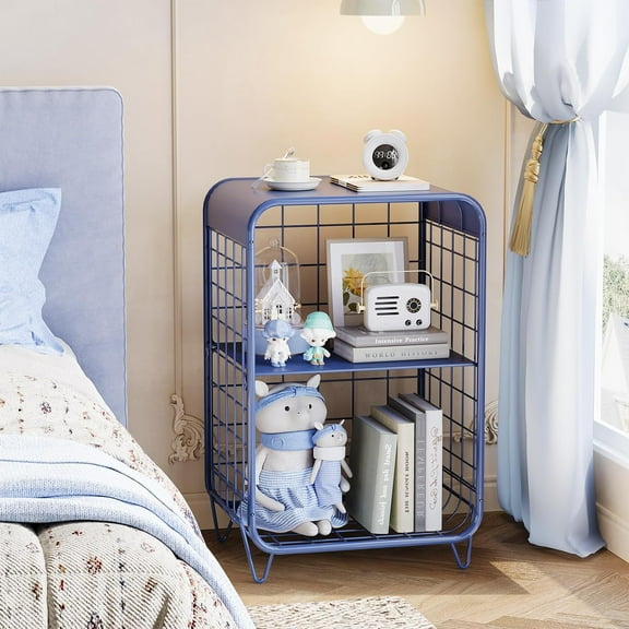 Cute Nightstand,Metal Side Table,3-Tier Modern End Table with Storage Shelf,  Side Tables, Cute Coffee Table for Living Room, Small Table for Bedroom,Navy Blue