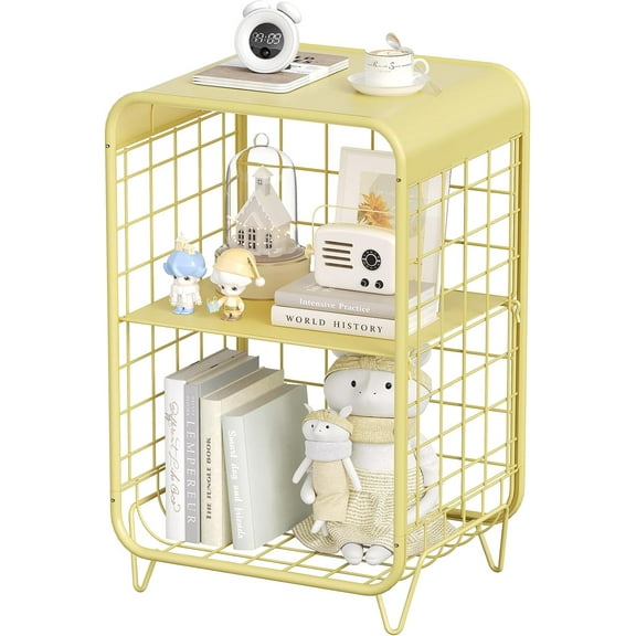 Cute Nightstand,Metal Side Table,3-Tier Modern End Table with Storage, Small Coffee Tables for Small Spaces,Coffee Table for Living Room, Bedroom,Dorm,Yellow