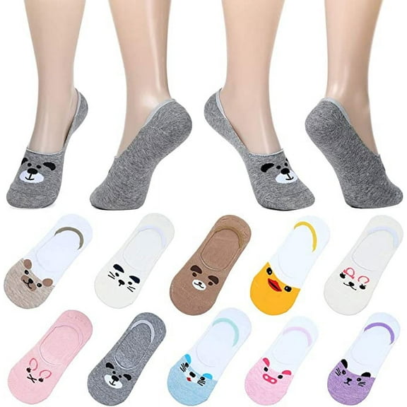 Cute No Show Socks for Women - 10 Pack, Non-Slip, Breathable, Machine Washable Size Size 5 - 8.5