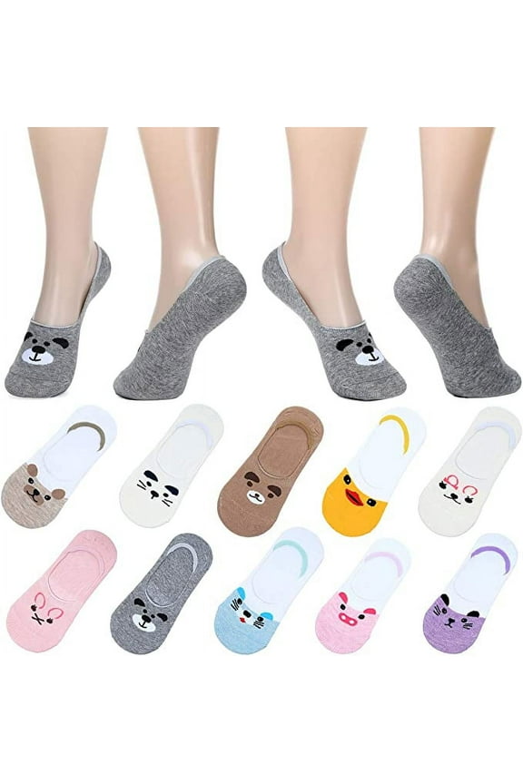 Cute No Show Socks for Women - 10 Pack, Non-Slip, Breathable, Machine Washable Size Size 5 - 8.5