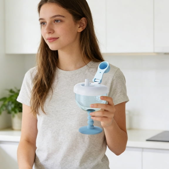 Cute No-Spill Goblet Cup with Straw & Lid, 6oz Goblet Sippy Cup, Portable Leak-Proof Travel Drinking Cups with Clear Measurement Scale for Daily Drinking for Boys Girls Daily Drinking Blue