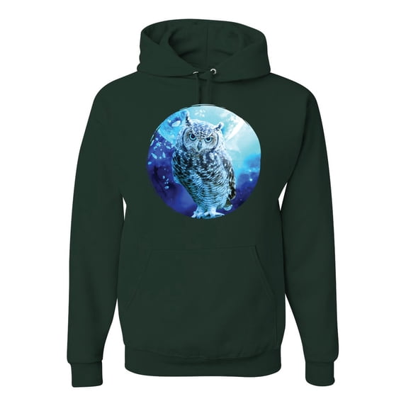 Cute Nocturnal Snow Owl Winter Fashion Graphic Hoodie Sweatshirt, Forest Green, 2XL