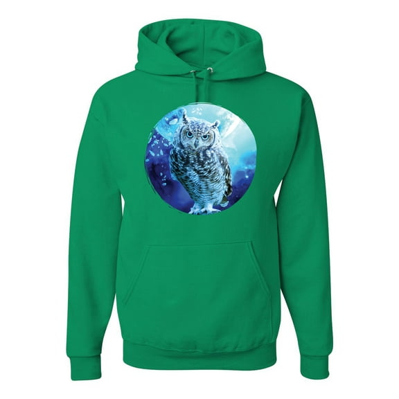 Cute Nocturnal Snow Owl Winter Fashion Graphic Hoodie Sweatshirt, Kelly, Small