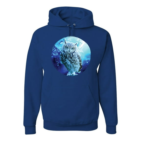 Cute Nocturnal Snow Owl Winter Fashion Graphic Hoodie Sweatshirt, Royal, Large