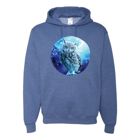Cute Nocturnal Snow Owl Winter Fashion Graphic Hoodie Sweatshirt, Vintage Heather Blue, X-Large