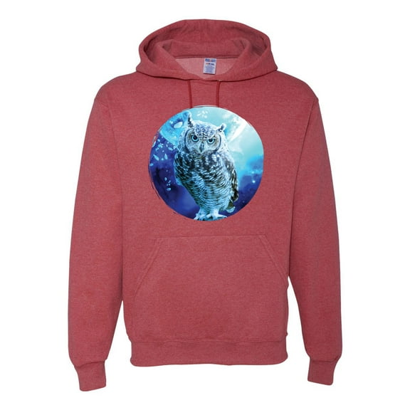 Cute Nocturnal Snow Owl Winter Fashion Graphic Hoodie Sweatshirt, Vintage Heather Red, Large