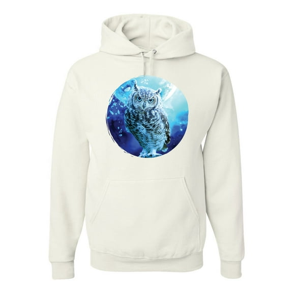 Cute Nocturnal Snow Owl Winter Fashion Graphic Hoodie Sweatshirt, White, Small