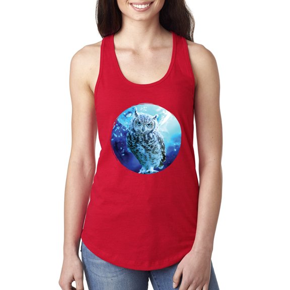 Cute Nocturnal Snow Owl Winter Fashion Ladies Racerback Tank Top, Red, Large