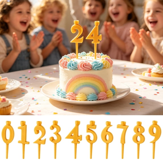 Cute Number Birthday Candle Holder Set, Reusable Gold Digital Cake Topper Decorations 0-9 Adjustable Birthday Cake Candle Stand for Party Anniversary