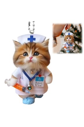 Cute Nurse Cat 2D Flat Acrylic Pendant, Car Rearview Mirror Hanging Ornament Keychain Accessory, Durable Printed Charm for Bag Car Interior, Nurse Appreciation Gift Holiday Decor