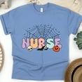 thumbnail image 1 of Cute Nurse Halloween Shirt with Skull Pumpkin Web Design, CarolinaBlue, Size L, 1 of 6