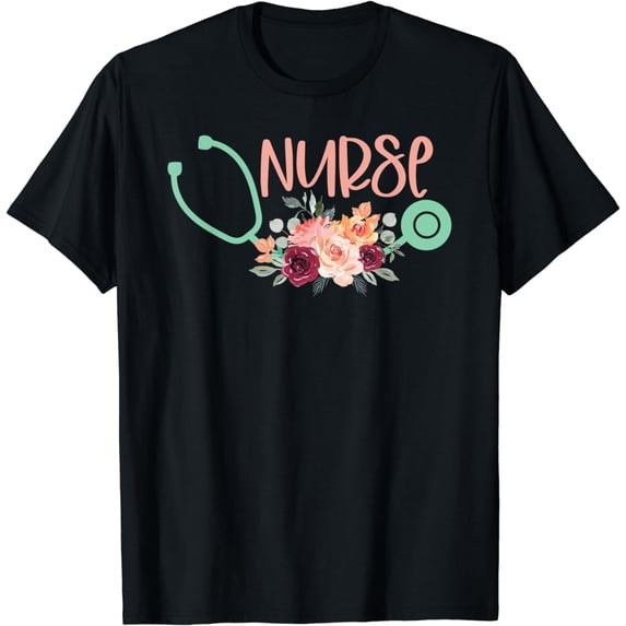 Cute Nurse Stethoscope with Flowers - Nurse Appreciation T-Shirt