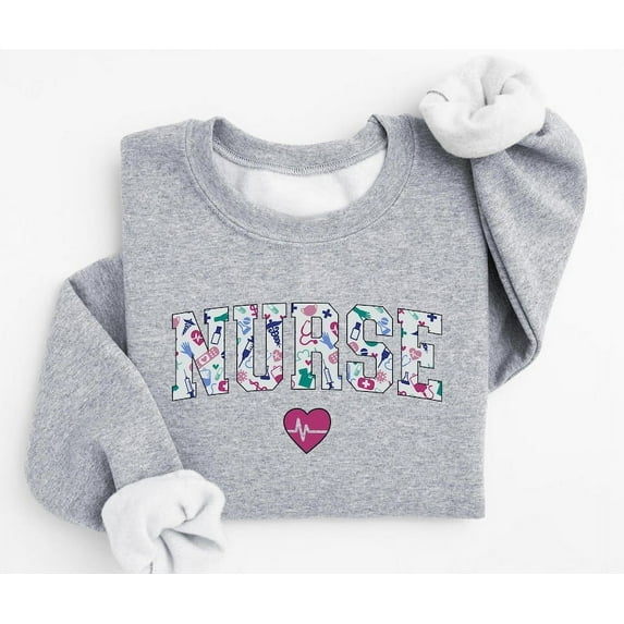 Cute Nurse Sweatshirt, RN Life Oversized Crewneck, Medical Theme Nurse Gift, Nursing Appreciation Pullover