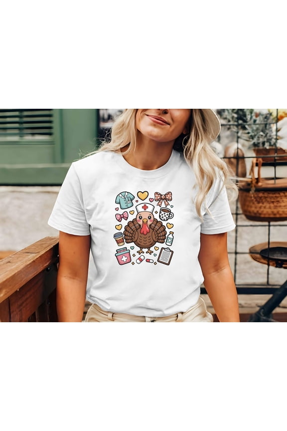 Cute Nurse Turkey Shirt, Thanksgiving Nurse T-Shirt, Healthcare Worker Fall Tee, Turkey Nurse, Rn Lpn Thanksgiving Top