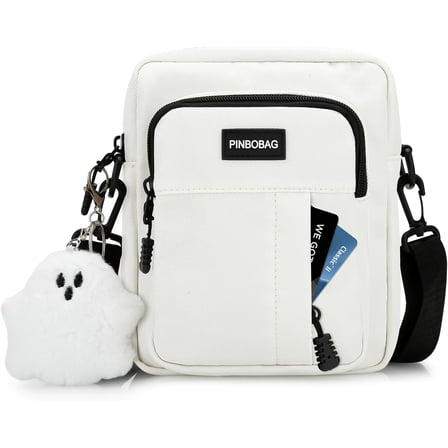 Cute Nylon Crossbody Bag for Women Men Unisex Small Messenger Purse Shoulder Hobo Bag with Ghost Pendant