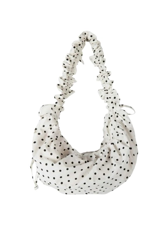 Cute Nylon Polka Dot Shoulder Hobo Bag Casual Retro Pleated Dumpling Armpit Crossbody Purses for Women Everyday Wear
