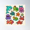 thumbnail image 1 of Cute Ocean Animals Pack Poster Wall Art, Modern Wall Decor For Living Room Bedroom, 17x17 UNFRAMED, 1 of 3